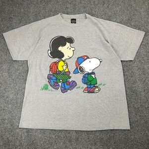Vintage 80s 90s Peanuts T Shirt Adult XL Snoopy Lucy Big Graphic Tee Gray